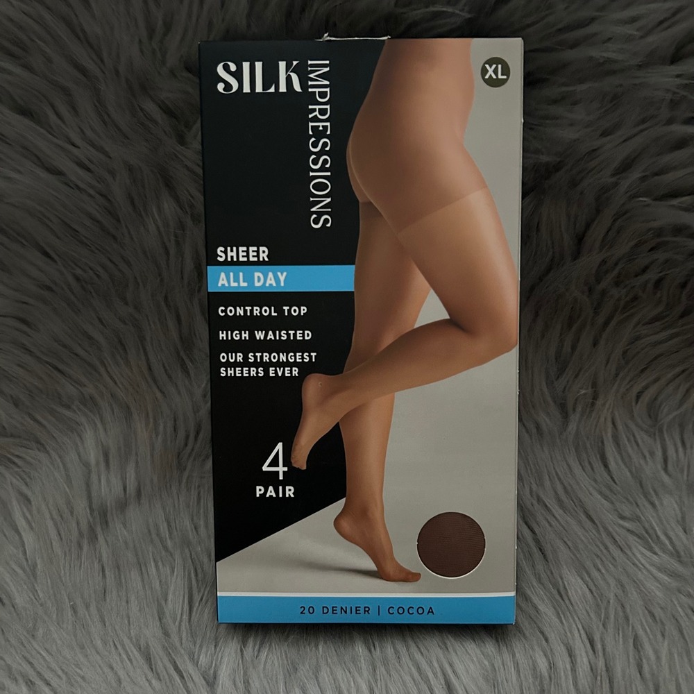 Silk Impressions Sheer Control Top Tights Womens Size XL Cocoa High Waisted